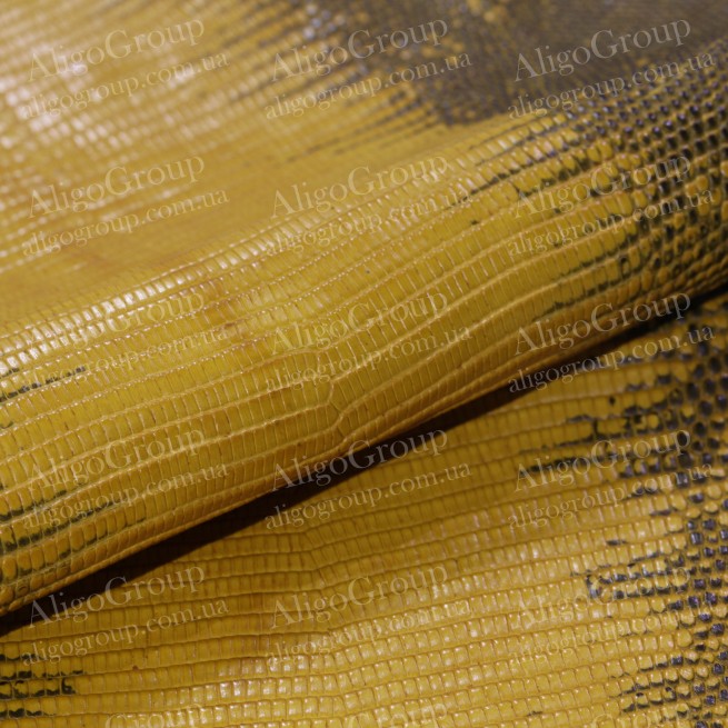 Кожа Ящерицы натуральная желтый черный п/глянец Италия фото