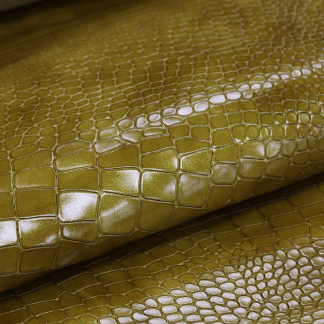 Кожа КРС Крокодил Baby желтый горчица 0,8-1,0 фото