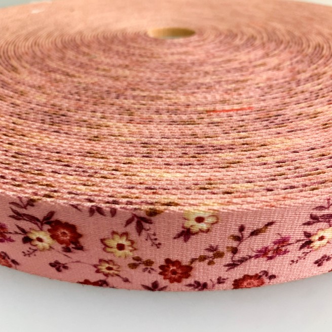 Лента ременная 40 мм нейлон розовый цветы Италия фото