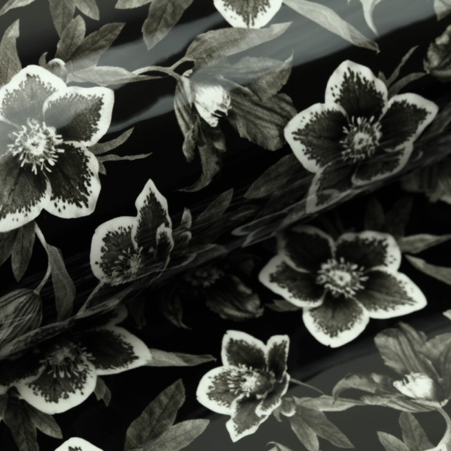 Кожа Лак теленок Цветы черный белый 1,0 Италия фото