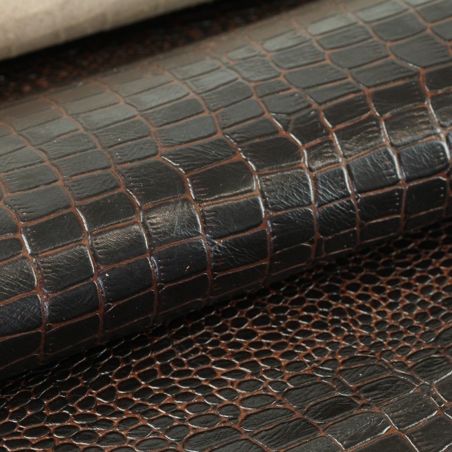 Кожа КРС Крокодил Aligo коричневый темный 1,2  фото